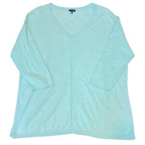 Talbots Plus Women's Light Blue Cotton Knit Spring V-Neck Lightweight Sweater 2X